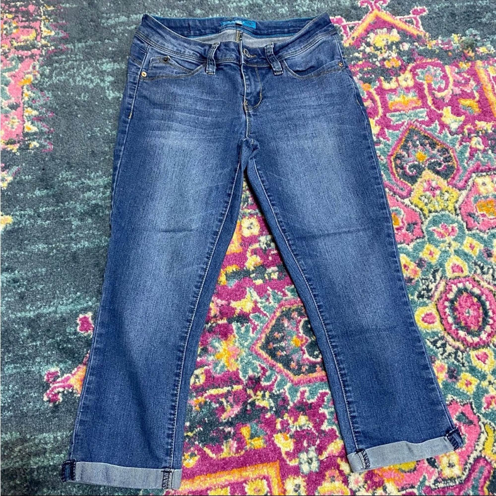 YMI Blue Capri Pants with Cuffed Hem